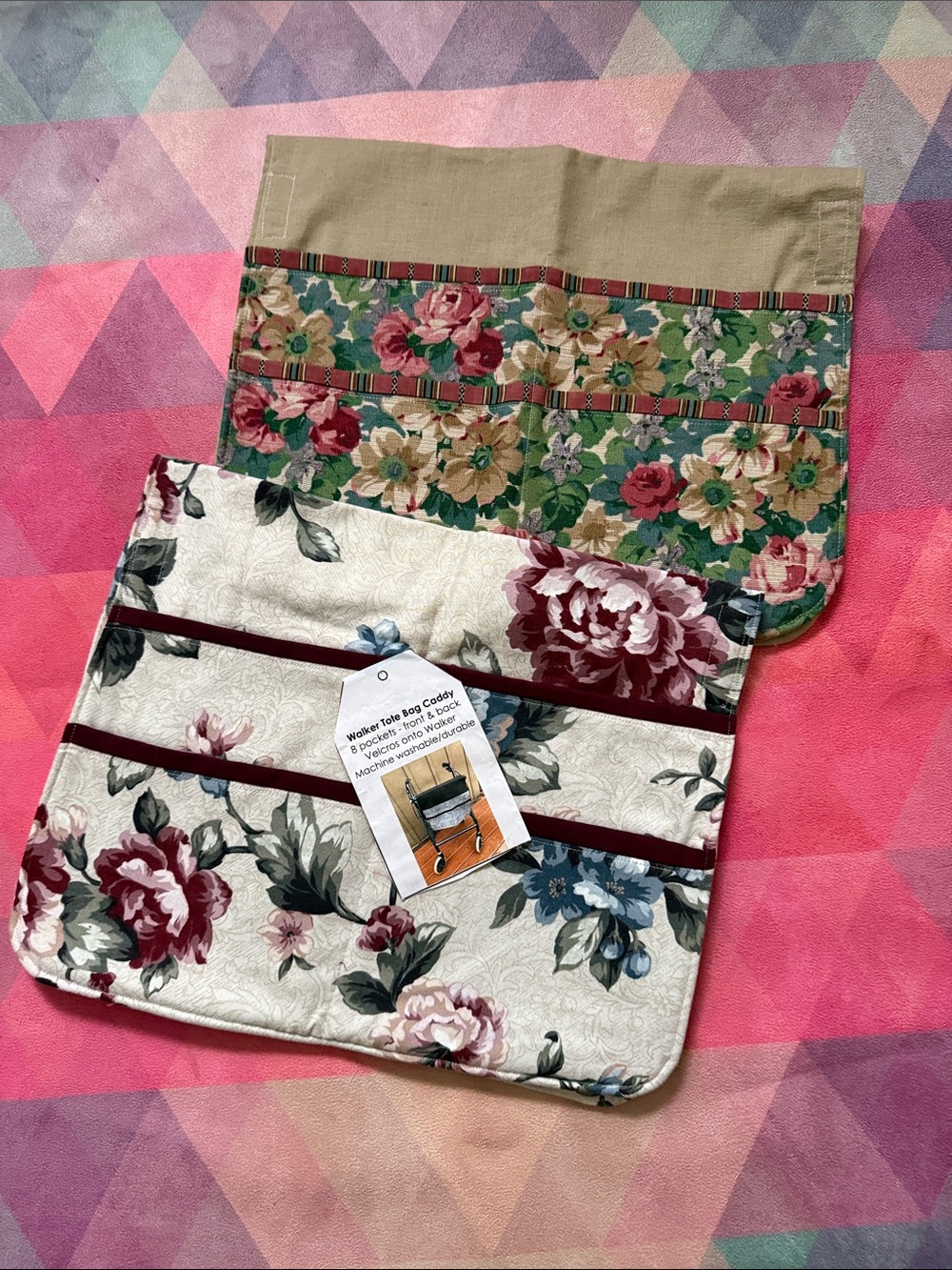 Floral Rolling Walker Bag Caddy - Beige & Floral set of two